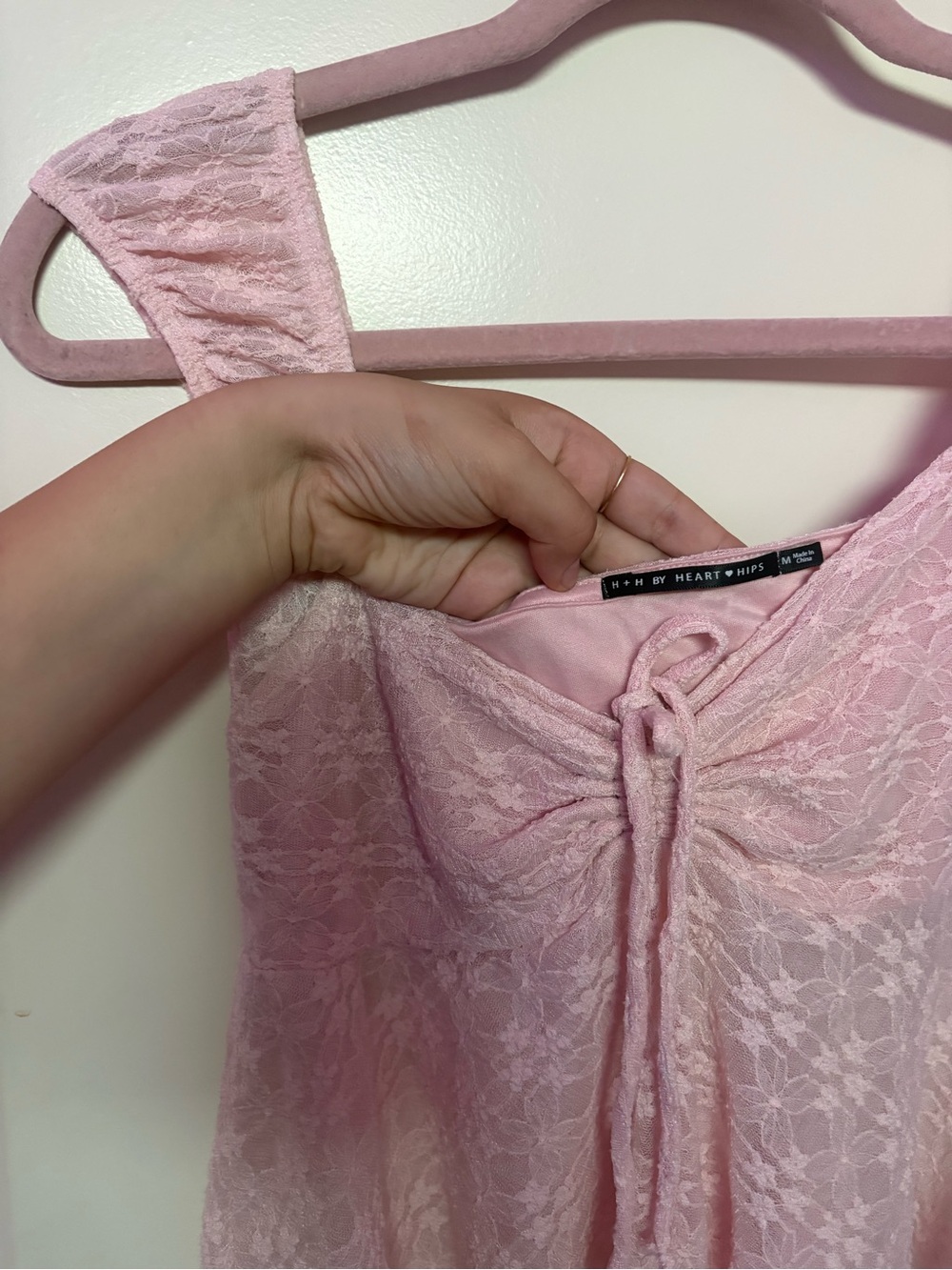 Heart Hips Pink Lace Tie-Front Tank Top - Picture 3 of 4